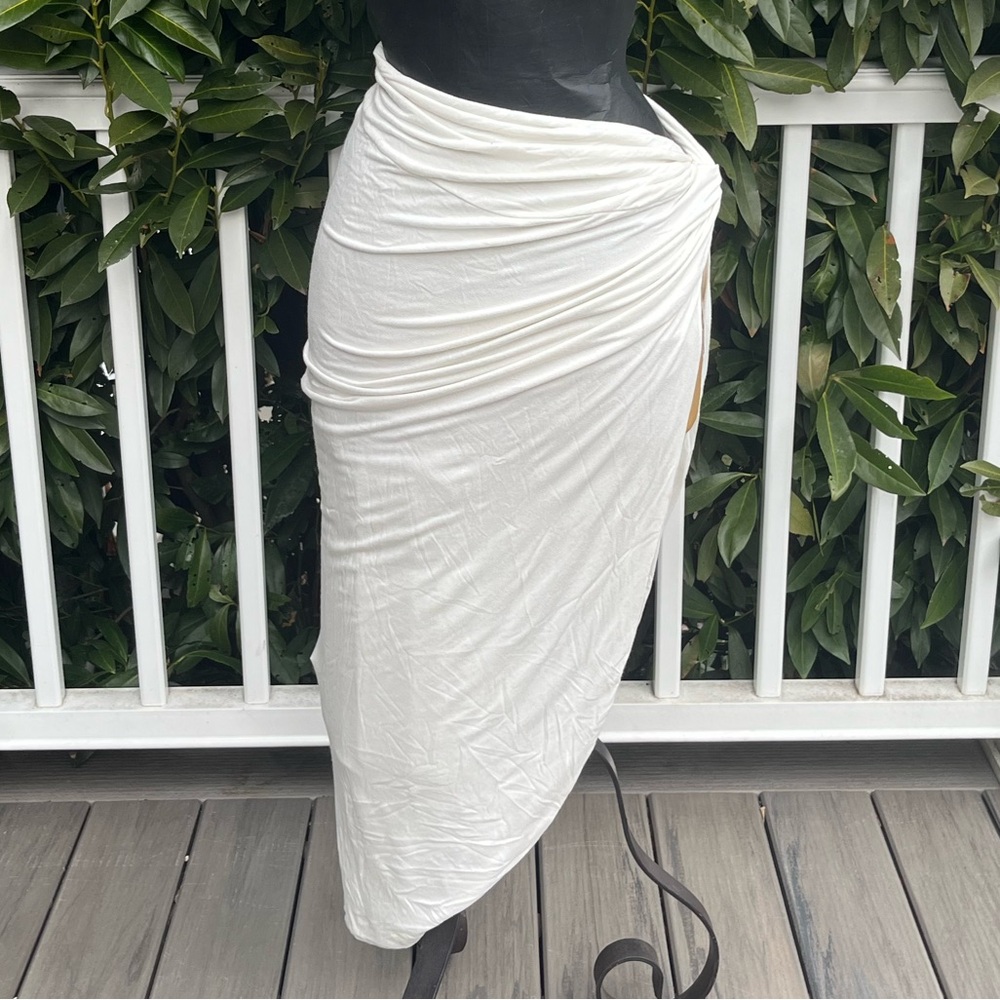 Hot Miami Styles; Soft Cream; Ruched; Asymmetrical; Slip On Skirt/Swim Cover; L